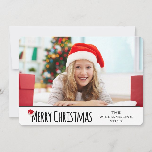 Merry Christmas Whimsical Santa Hat Holiday Card (Front)