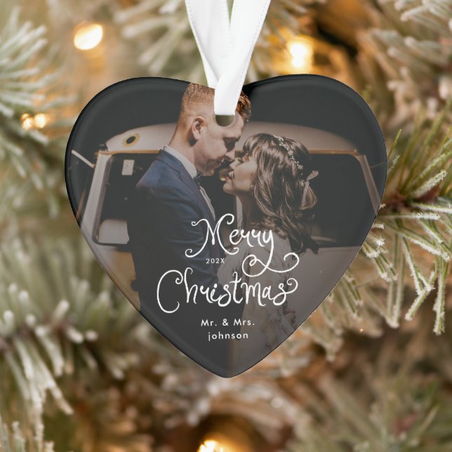 Merry Christmas Whimsical Script  Custom Photo  Ornament (Tree)