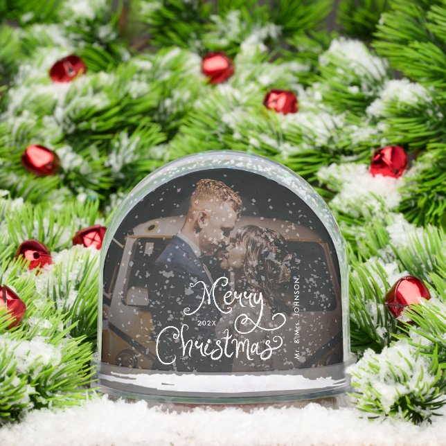 Merry Christmas Whimsical Script  Custom Photo  Snow Globe (Christmas)