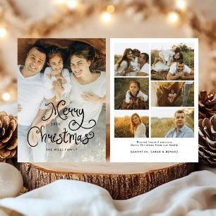 Merry Christmas Whimsical Script  Family 7 Photos Holiday Card
