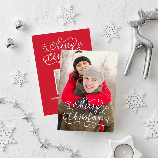 Merry Christmas Whimsical Script Overlay Holiday Card (Creator Uploaded)