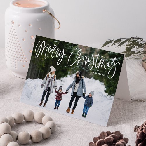 Merry Christmas Whimsical Script Photo Holiday Card