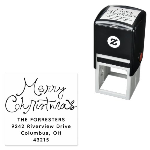 Merry Christmas whimsical script return address Self-inking Stamp