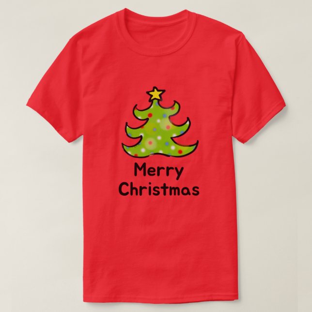 Merry Christmas Whimsical Tree Design T-Shirt (Design Front)