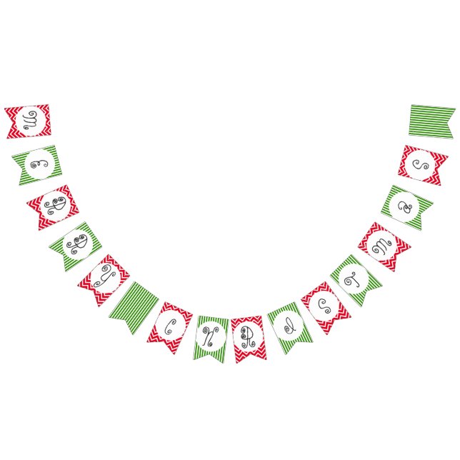 Merry Christmas whimsical typography pretty Bunting Flags (All)
