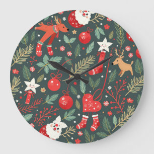 Merry Christmas Whimsy Large Clock