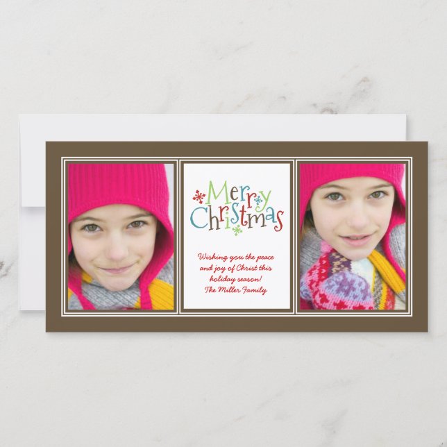Merry Christmas Whimsy Photo Duo Greeting Card (Front)