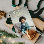 Merry Christmas Whimsy Photo Gold Foil Holiday Card<br><div class="desc">A whimsical hand-lettered "Merry Christmas" in a beautiful gold foil to top of your favorite holiday photo. Customize your family name,  photo,  and the solid color on the back. Perfect for family holiday greetings.</div>