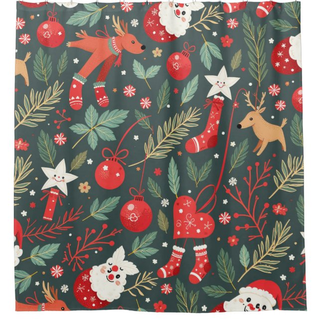 Merry Christmas Whimsy Shower Curtain (Front)