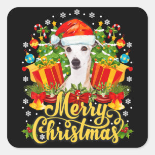 Merry Christmas Whippet Mom Dad Xmas Square Sticker