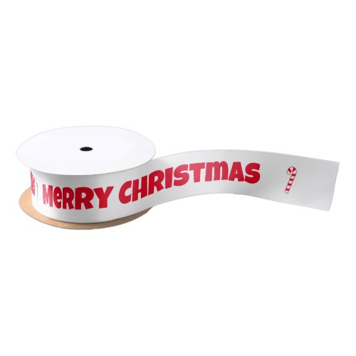 Merry Christmas White and Red Candy Canes Satin Ribbon