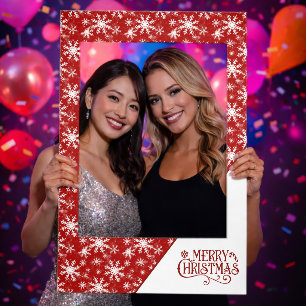 Merry Christmas White and Red Snowflakes Selfie Frame