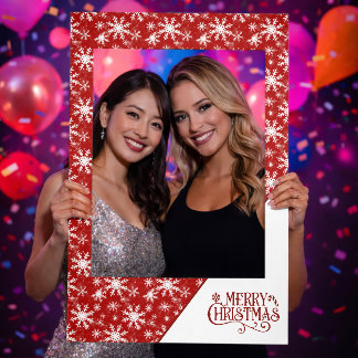 Merry Christmas White and Red Snowflakes Selfie Frame
