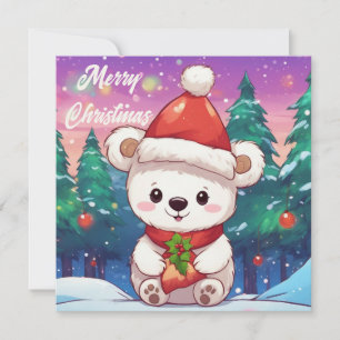 Merry Christmas White Baby Polar Bear  Holiday Card