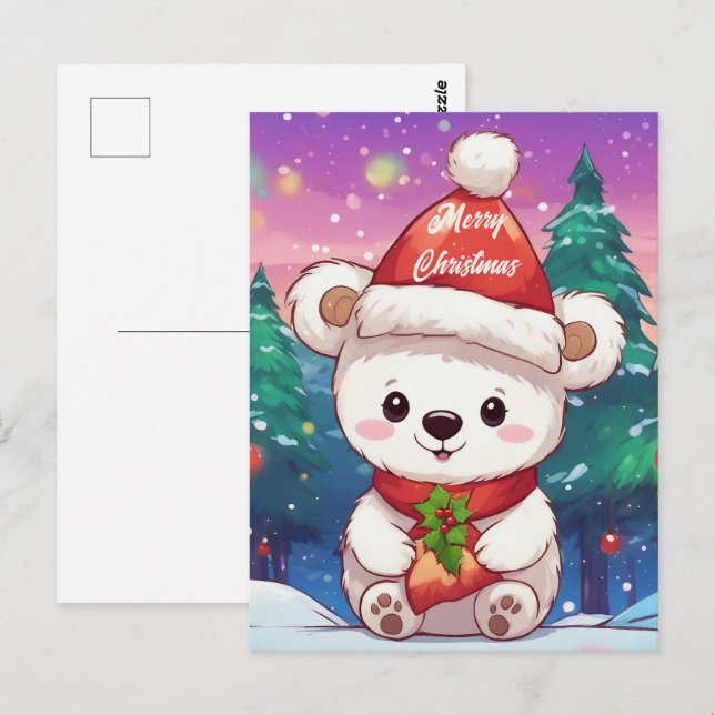 Merry Christmas White Baby Polar Bear  Postcard (Front/Back)