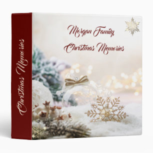Merry Christmas White Balls Snowflakes 3 Ring Binder