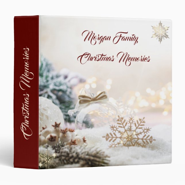 Merry Christmas White Balls Snowflakes  3 Ring Binder (Front/Spine)