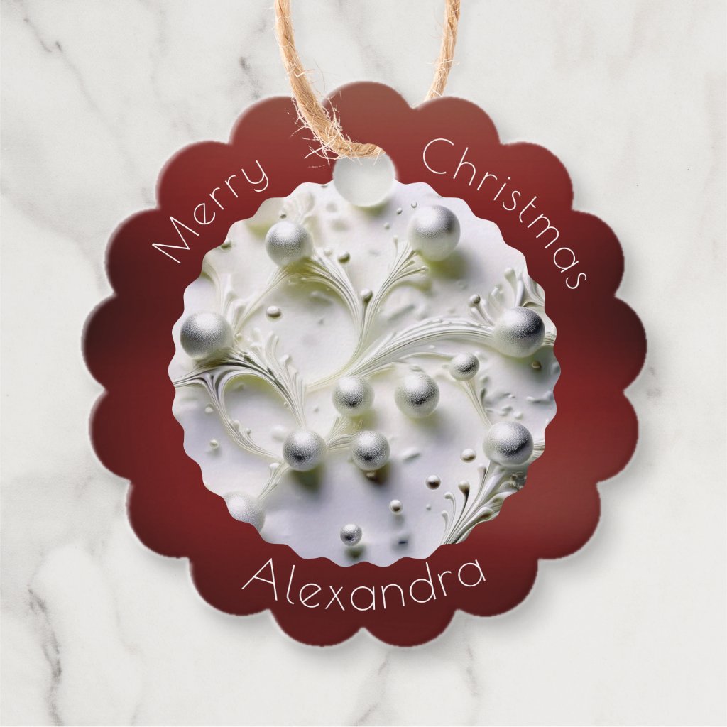 Merry Christmas white baubles decor gift tag