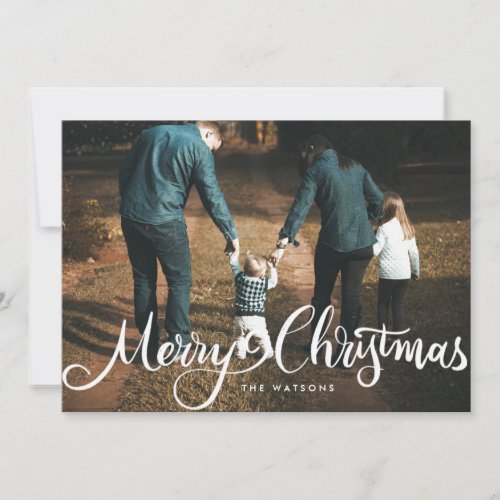 merry christmas white big hand lettered photo holiday card