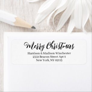 Merry Christmas white black calligraphy address Label