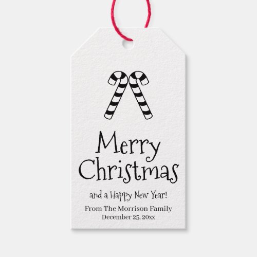 Merry Christmas white black cute candy cane custom Gift Tags