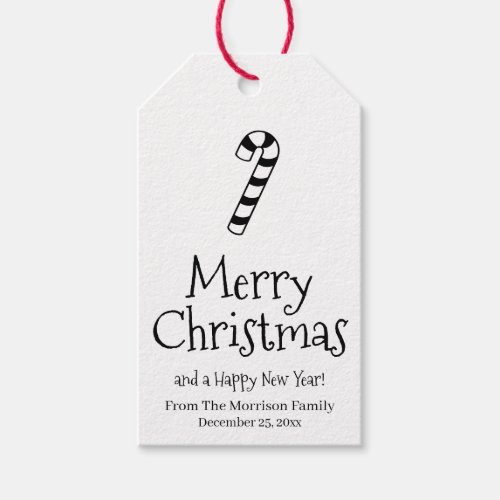 Merry Christmas white black cute candy cane custom Gift Tags