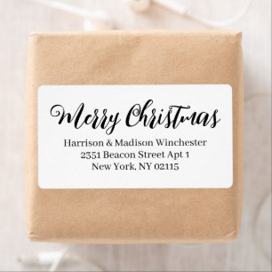 Merry Christmas white black script Return Address Label