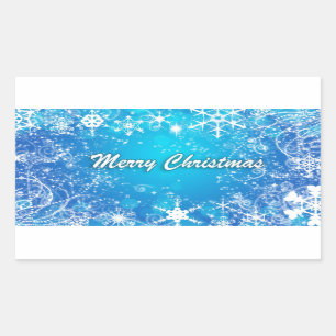 Merry christmas white blue rectangular sticker