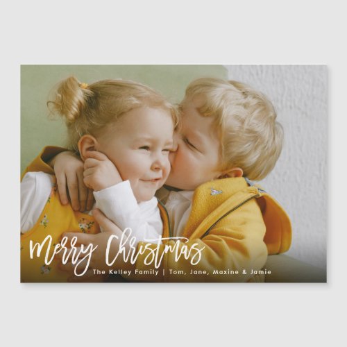 Merry Christmas White Brush Script Magnet Card