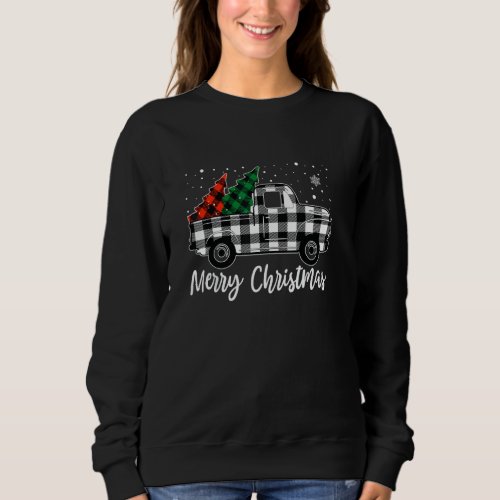 Merry Christmas White Buffalo Plaid Truck Tree Sweatshirt