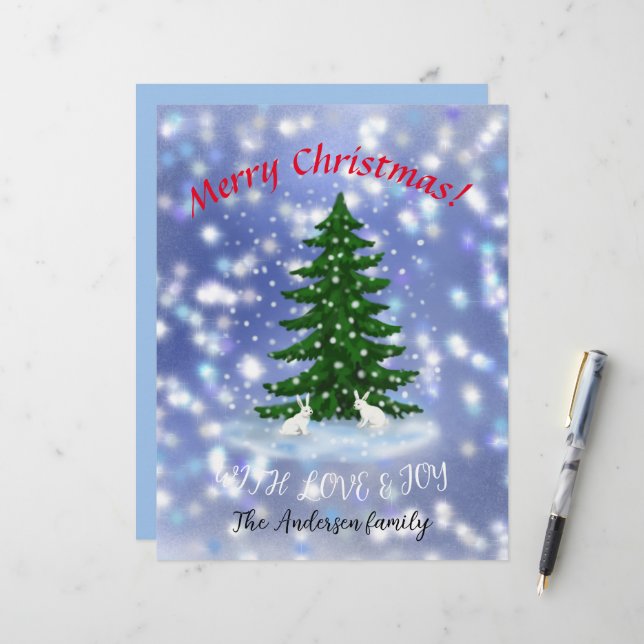 Merry Christmas white bunnies under a spruce Lette Letterhead (Front/Back In Situ)