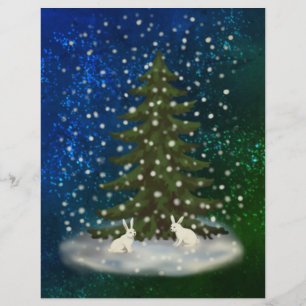 Merry Christmas white bunnies under a spruce Letterhead