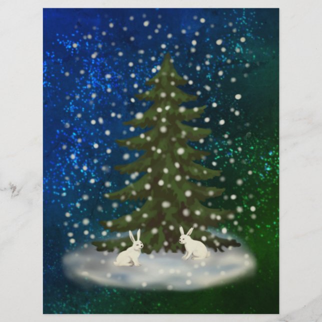 Merry Christmas white bunnies under a spruce  Letterhead (Front)