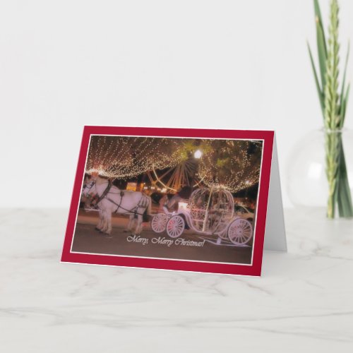 MERRY CHRISTMAS _ White Carriage  White Horses Holiday Card