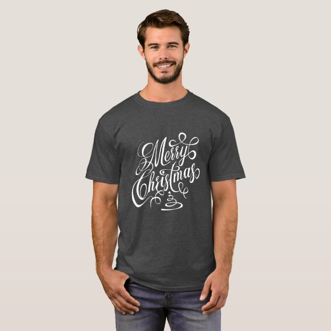Merry Christmas White Fancy Cursive Typography T-Shirt (Front Full)
