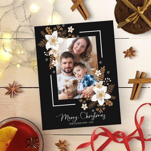 Merry Christmas White Flowers Holidays Photo Postcard