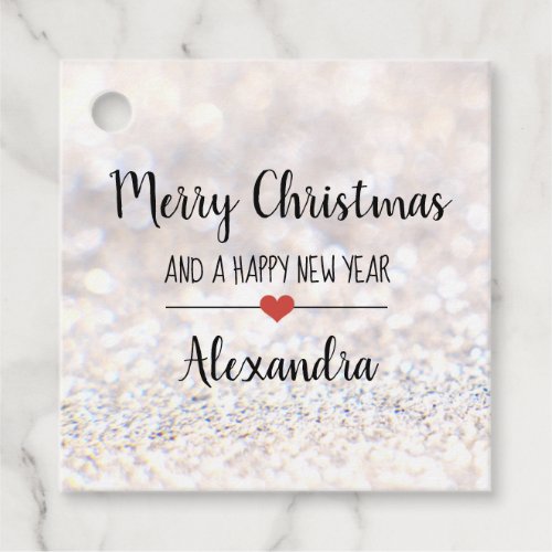 Merry Christmas white glitter elegant name Favor Tags