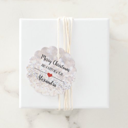 Merry Christmas white glitter name Favor Tags