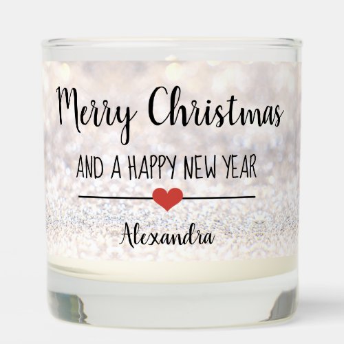 Merry Christmas white glitter script name Scented Candle