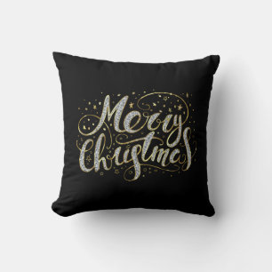 Merry Christmas white glitter typography T-Shirt Throw Pillow