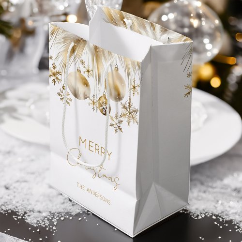 Merry Christmas white gold boho baubles  Medium Gift Bag