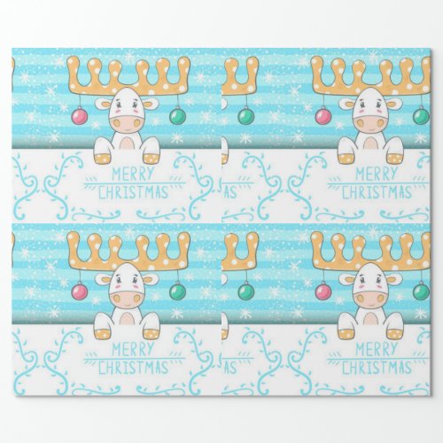 Merry Christmas White Moose Wrapping Paper