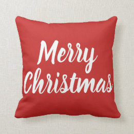 MERRY CHRISTMAS - white on red Throw Pillow