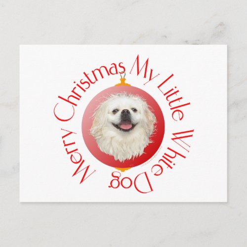 Merry Christmas White Pekingese Holiday Postcard