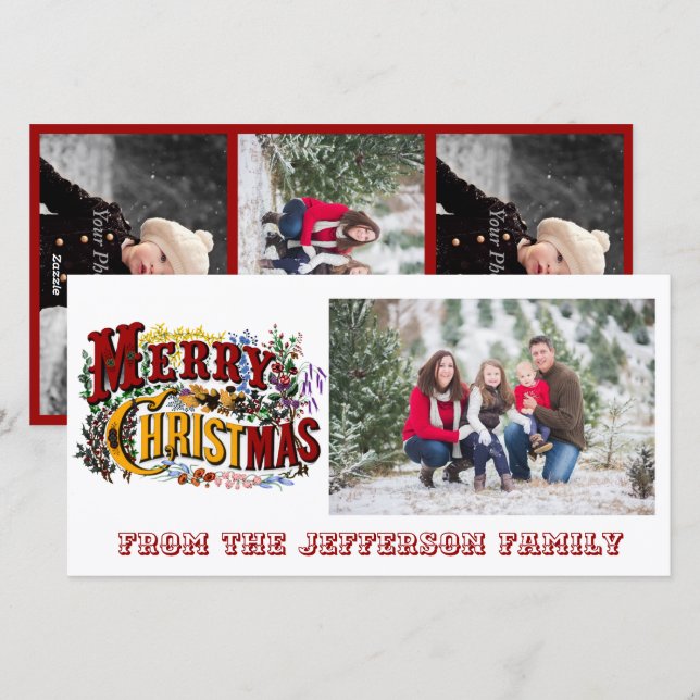 Merry Christmas White Photo Card (Front/Back)