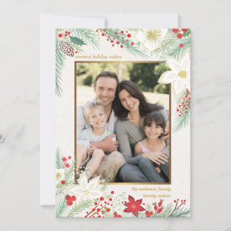 Merry Christmas White Poinsettia Frame Photo Card
