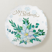 Merry Christmas White Poinsettia Snowflakes