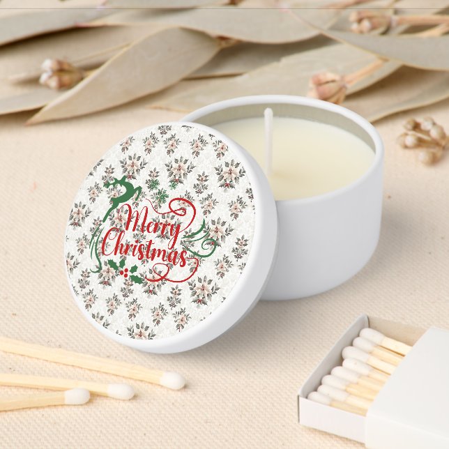Merry Christmas White Poinsettias Mini Candle Favors (Insitu)