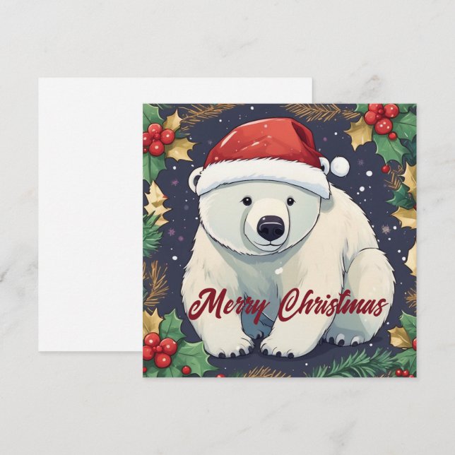 Merry Christmas White Polar Bear  Holiday Card (Front/Back)