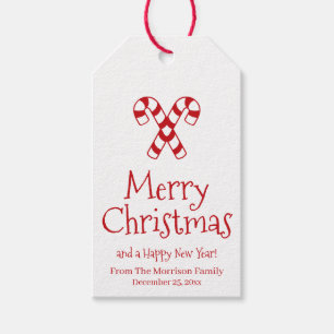 Merry Christmas white red candy cane custom cute Gift Tags